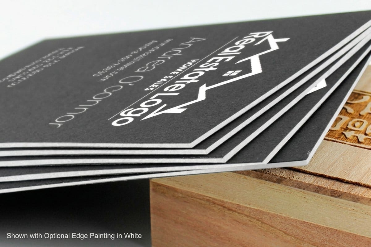 Black minimalist business cards with a single foil accent, printed by 4OVER4.COM