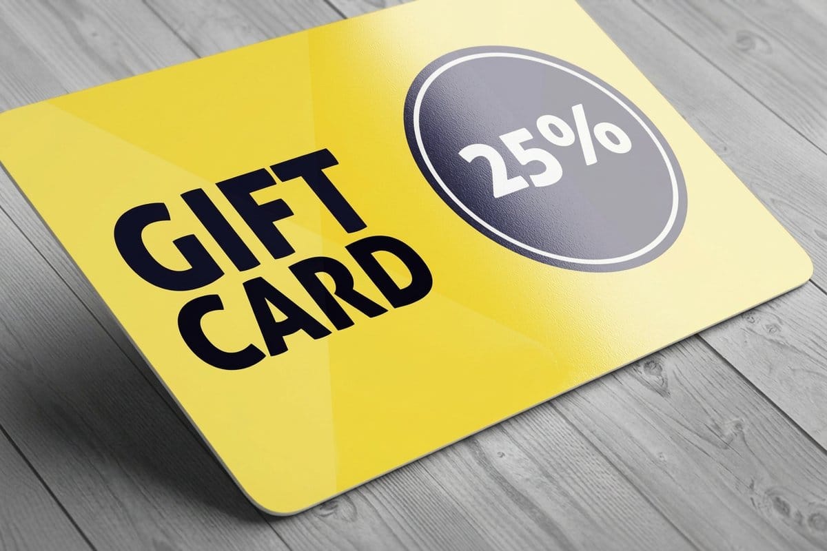 Plastic gift cards from 4OVER4 printed from a data file of unique codes