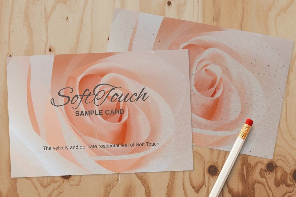 Easter font printed on soft-touch postcards by 4OVER4.COM