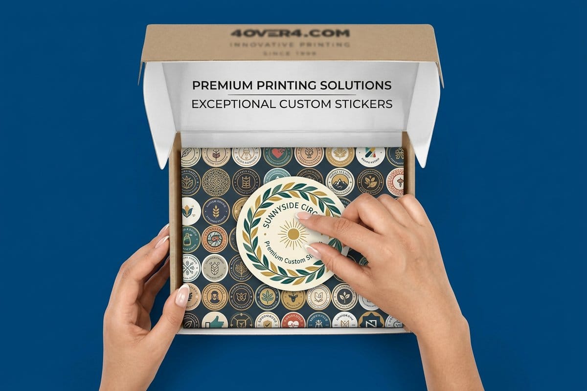 Circle stickers printed by 4OVER4 from a finished print-ready sheet file