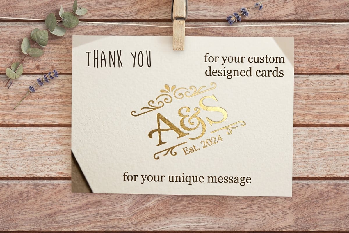 Custom thank you cards printed by 4OVER4, the insert size a custom envelope is built around