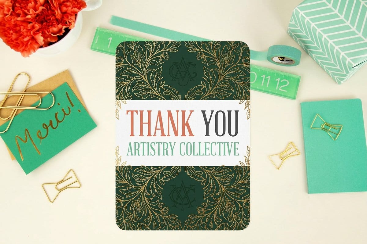 Custom thank you cards printed by 4OVER4, photographed as a finished piece the way a mockup aims to look