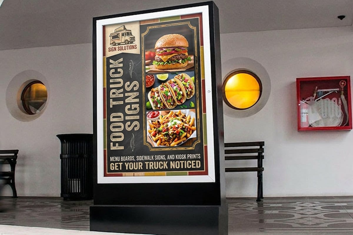 Food truck sign printed by 4OVER4 carrying consistent food truck branding