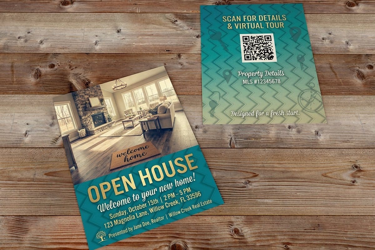 Open house postcards printed by 4OVER4.COM for realtor follow-up mailings