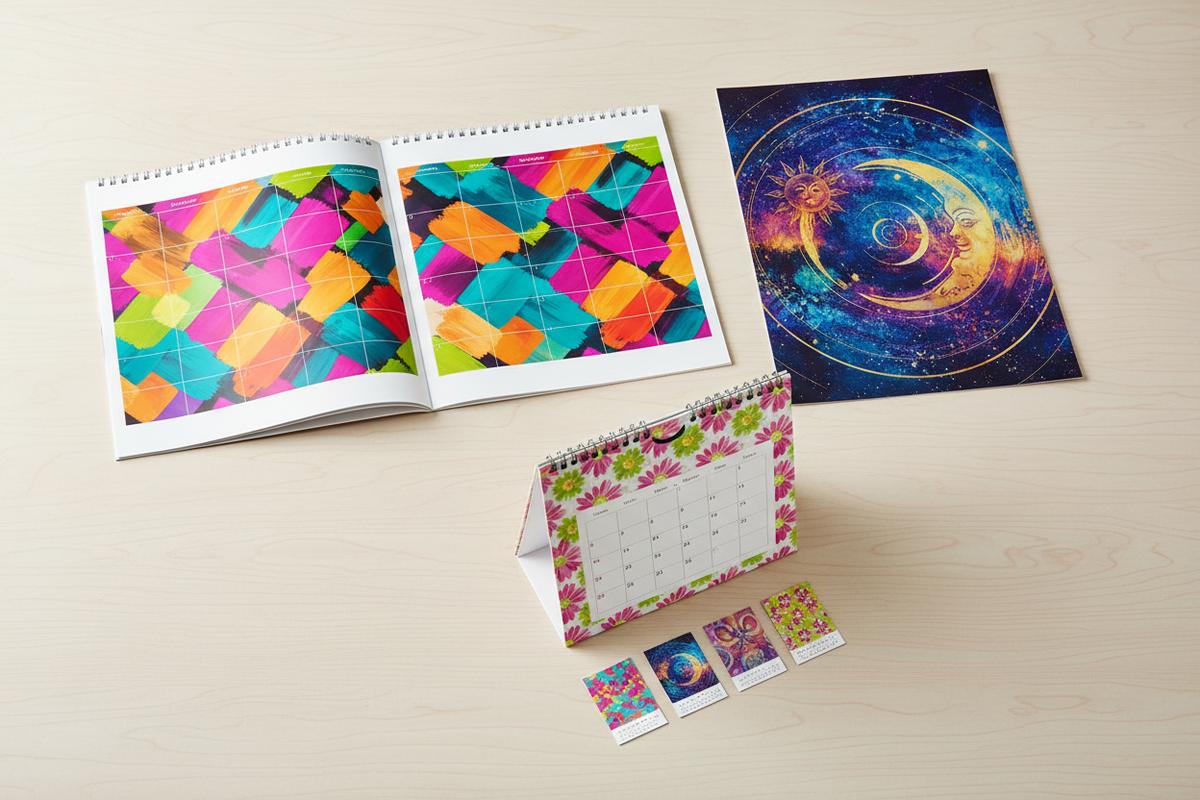 Range of calendar formats printed by 4OVER4 laid out for comparison