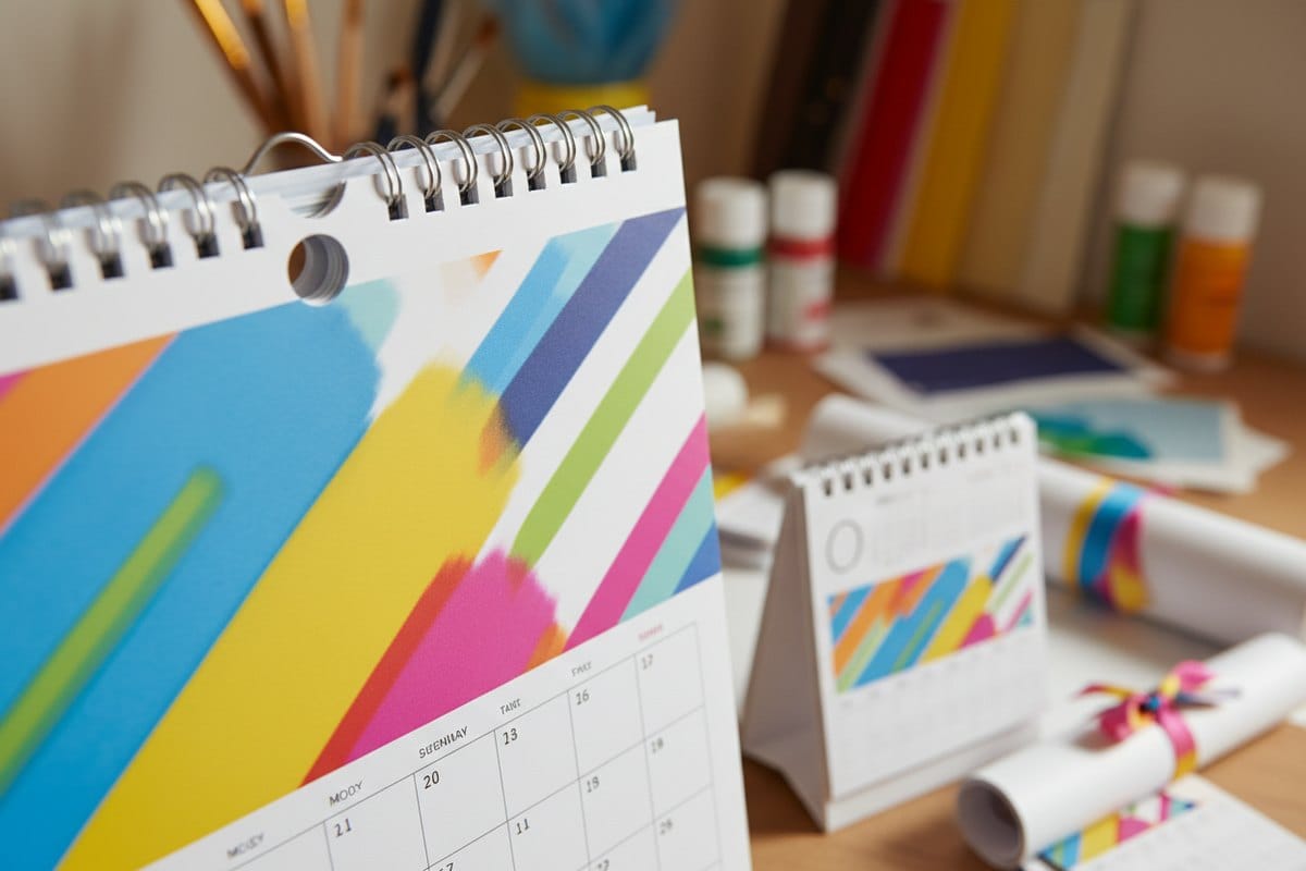 Bound calendar showing wire-o binding printed at 4OVER4