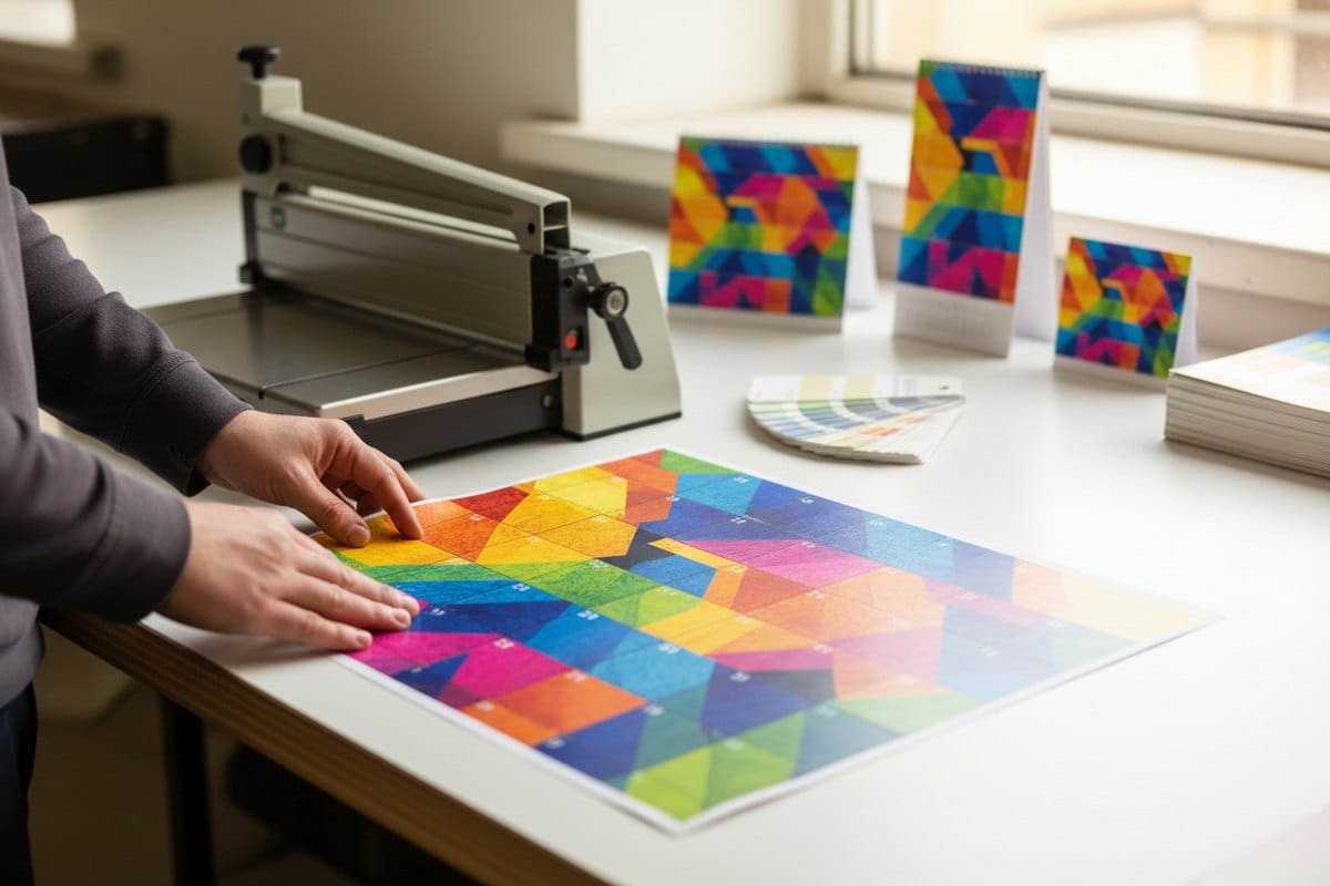 Custom-sized calendar being prepared for print at 4OVER4