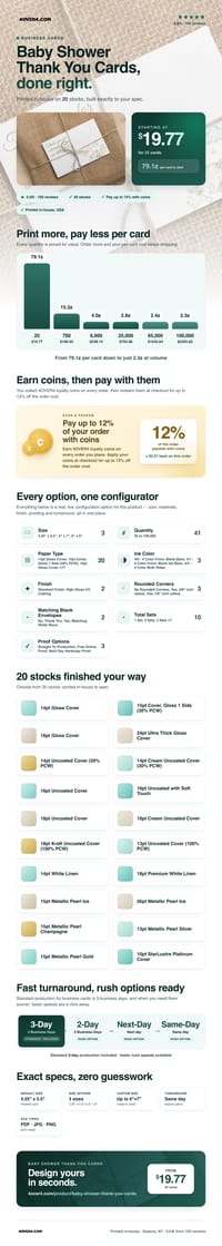 Baby Shower Thank You Cards pricing infographic