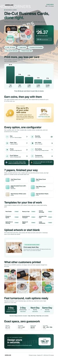 Die-Cut Business Cards pricing infographic