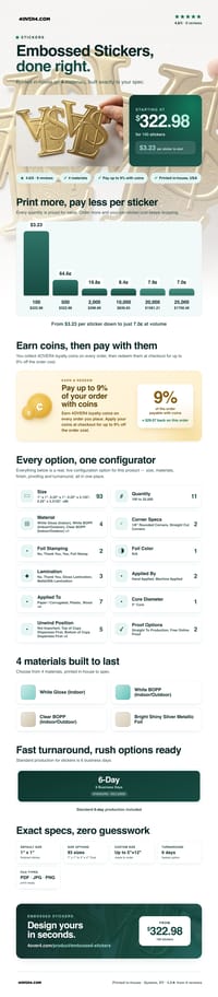 Embossed Stickers pricing infographic