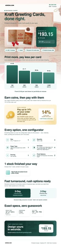 Kraft Greeting Cards pricing infographic