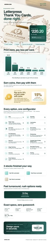 Letterpress Thank You Cards pricing infographic