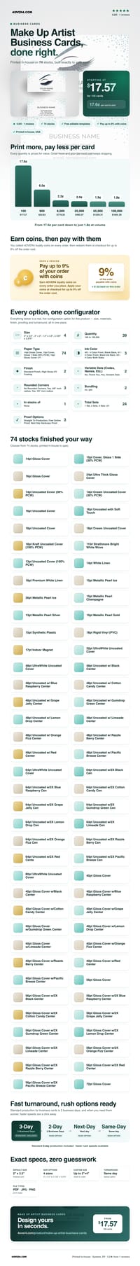 Make Up Artist Business Cards pricing infographic