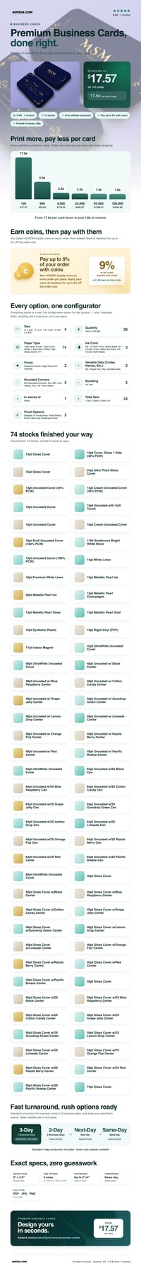 Premium Business Cards pricing infographic