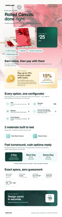 Rolled Canvas pricing infographic