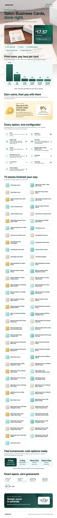 Salon Business Cards pricing infographic