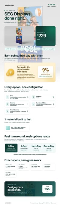 SEG Displays pricing infographic