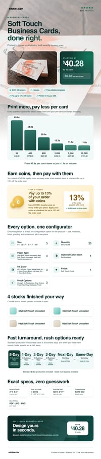 Soft Touch Business Cards pricing infographic