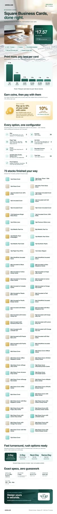 Square Business Cards pricing infographic