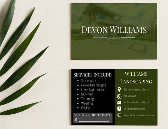 landscaping business card idea, logo-forward layout, printed by 4OVER4.COM