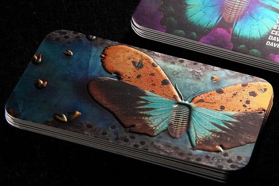 Real 4OVER4 foil business card printed for a customer, copper and metallic detail, example 11