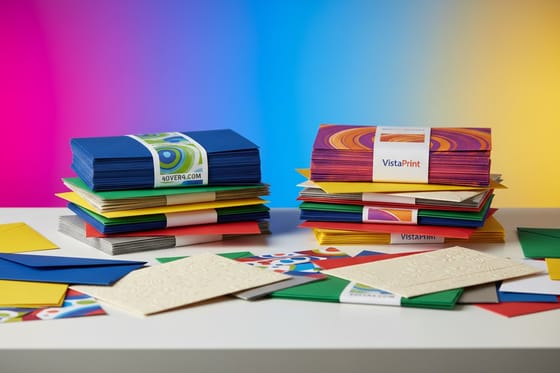 Comparison hero for 4OVER4.COM vs VistaPrint for Colored and Custom Envelopes