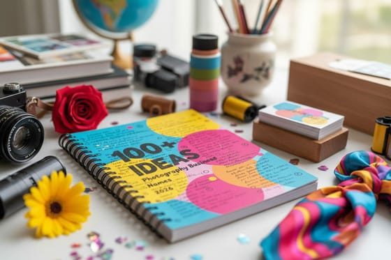 100+ Photography Business Name Ideas for 2026: featured photo of the printed pieces this article covers