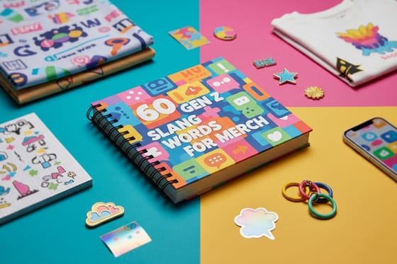 60 Gen Z Slang Words for Merch: featured photo of the printed pieces this article covers