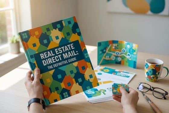 Real Estate Direct Mail, the Definitive Guide: featured photo of the printed pieces this article covers