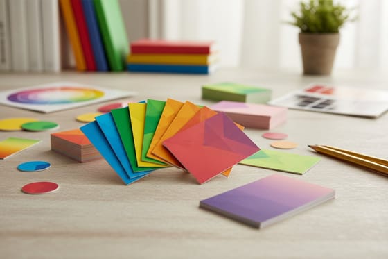 Illustration for The Best Colors for Business Cards, fan of premium business cards each in a different confident brand