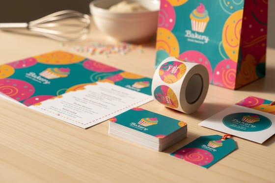 Print kit for Bakery Branding Print Set, coordinated bakery branding print set, bakery box, business cards, folded menu,