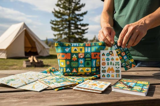 Campground Essentials in 8 Pieces That Work Together: the printed pieces included in this kit
