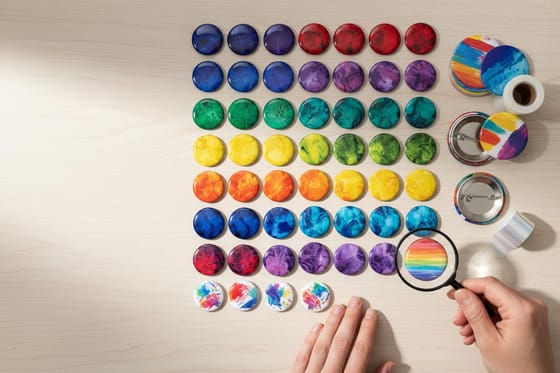 Learn About Custom Button Printing Examples and Design Ideas: printed samples from this showcase