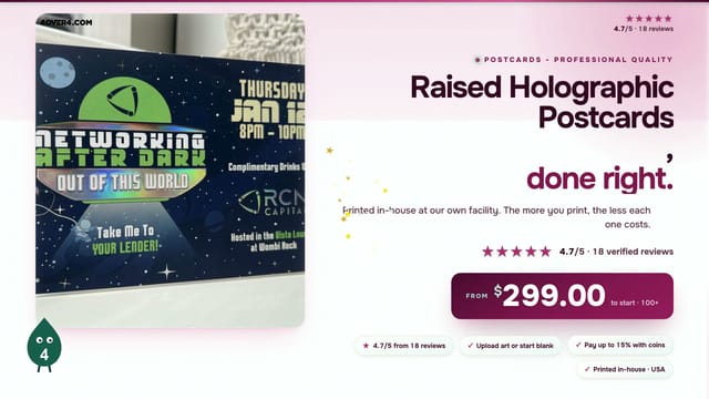 Raised Holographic Postcards product video