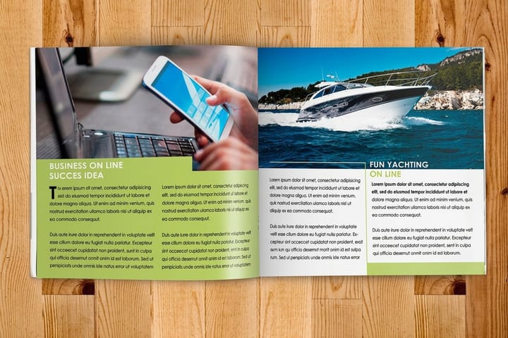 Saddle stitched booklets printed by 4OVER4 opened flat to show facing pages of body copy