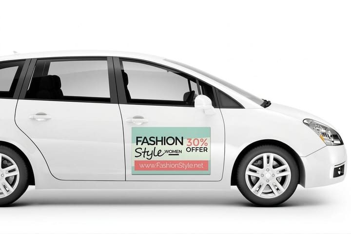 Custom car magnets printed by 4OVER4 turning a work vehicle into mobile advertising