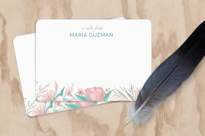Flat notecards printed by 4OVER4 for handwritten client follow-ups