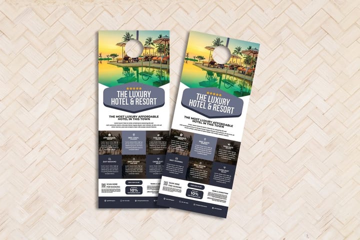 Hotel door hangers printed by 4OVER4 promoting a seasonal package