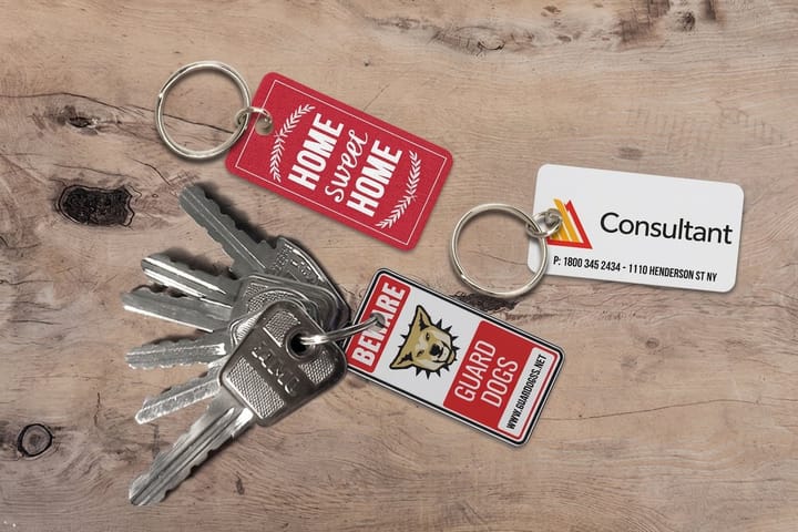 Printed key tags from 4OVER4 organizing customer keys at an auto shop