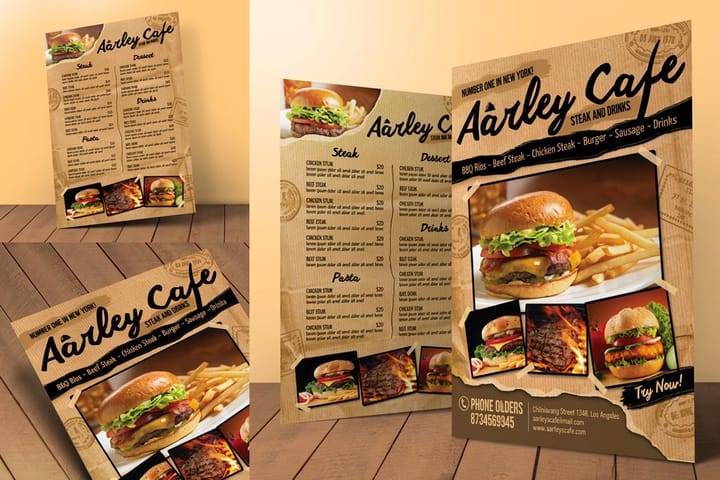 Kraft menus printed by 4OVER4 for a steakhouse lunch service
