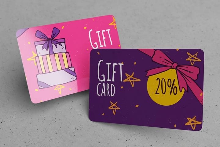 Plastic gift cards printed by 4OVER4 for a newly opened retail business