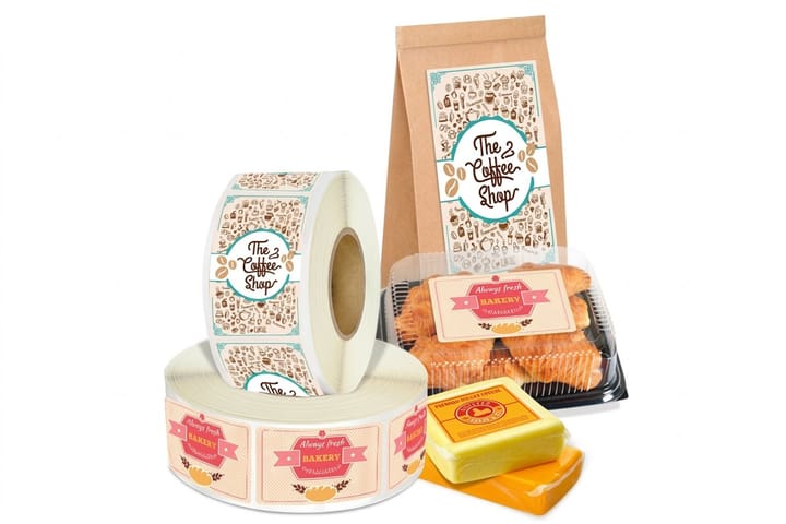 Roll food labels printed by 4OVER4 for bottled drinks and jarred sauces
