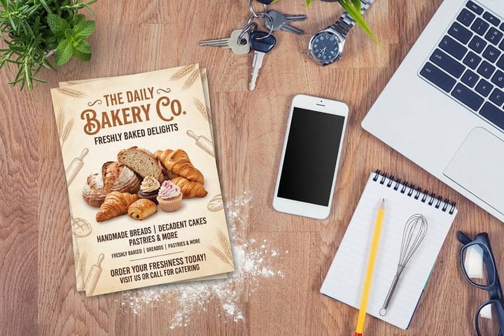 Bakery flyers printed by 4OVER4 promoting a cafe opening offer