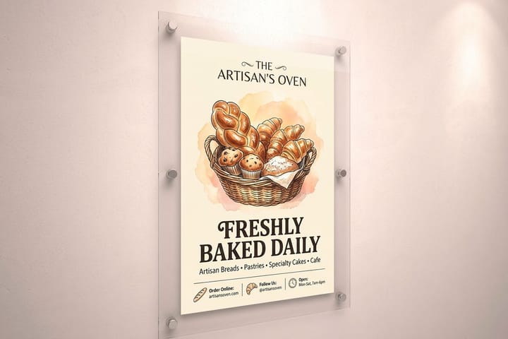 Bakery sign printed by 4OVER4 mounted above a cafe entrance