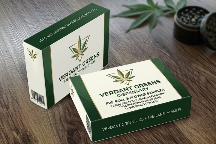 Cannabis Packaging from 4OVER4, part of a cannabis dispensary packaging set