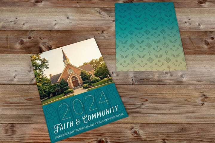 Church postcards printed by 4OVER4 inviting neighbors to a service