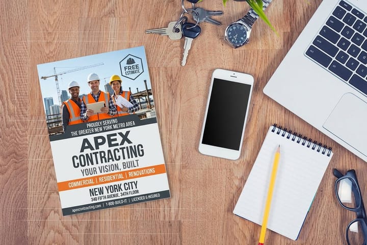 Construction flyers printed by 4OVER4 promoting a seasonal contractor offer