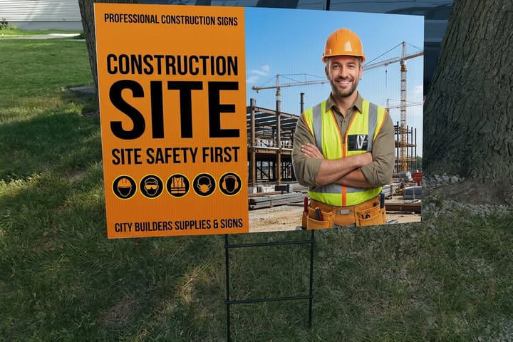 Rigid construction hazard signs from 4OVER4 posted inside a work zone