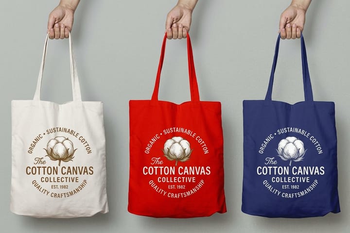 Cotton tote bags printed by 4OVER4 branded for a wine shop to carry two bottles