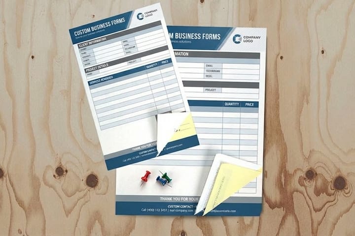 Carbonless business forms printed by 4OVER4 for cleaning service estimates and invoices